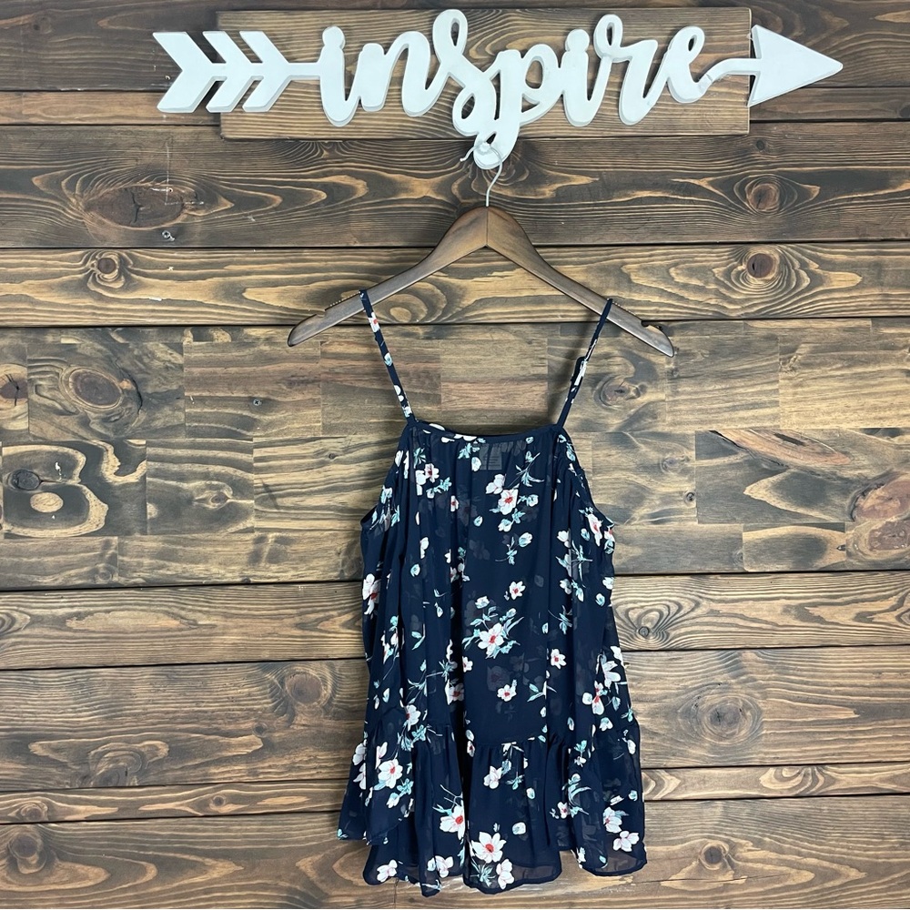 Passport | Sheer Floral Cold Shoulder Ruffle Blouse Peplum Babydoll Top - Picture 4 of 6